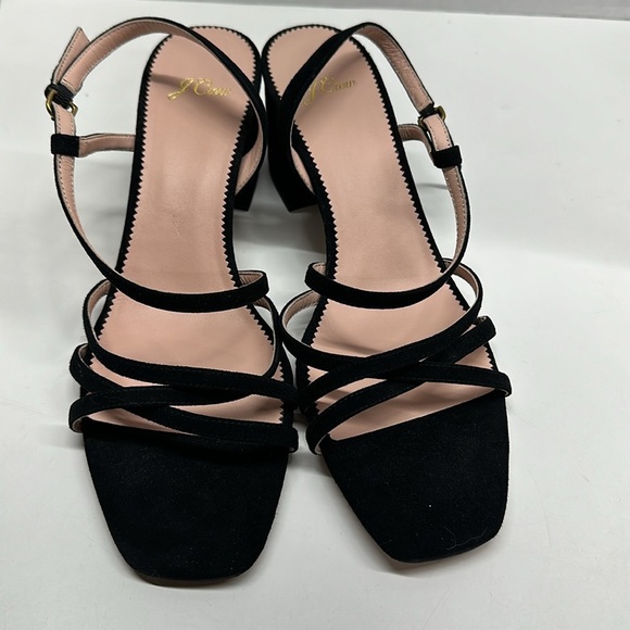J Crew Odette Heeled Sandals Shoes Ankle Strap Open Toe Suede Black Size 11 - Picture 3 of 8